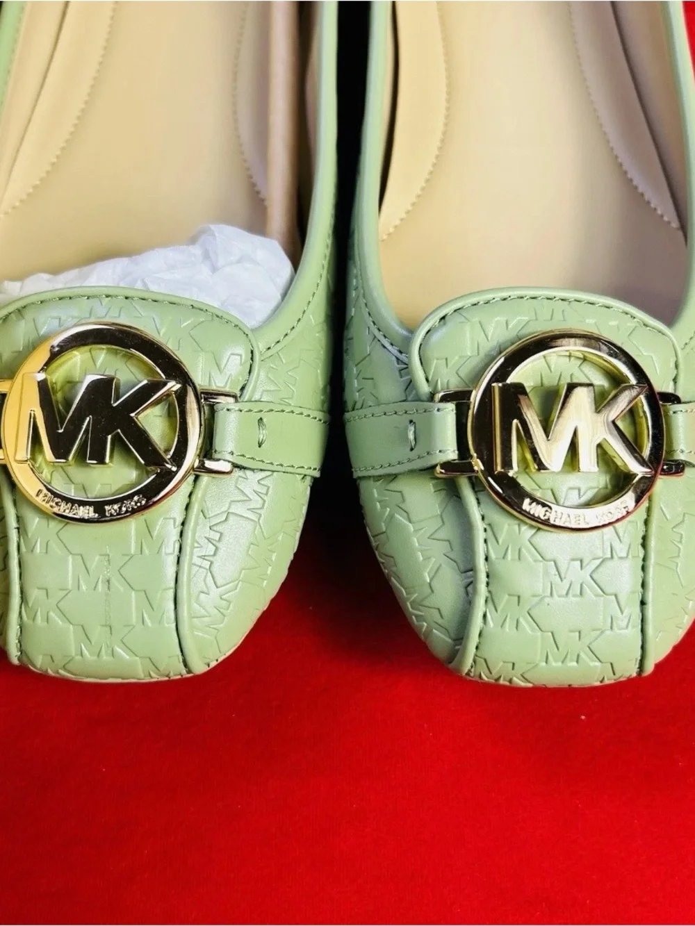 Michael Kors Light Green Quilted MK Logo Loafers